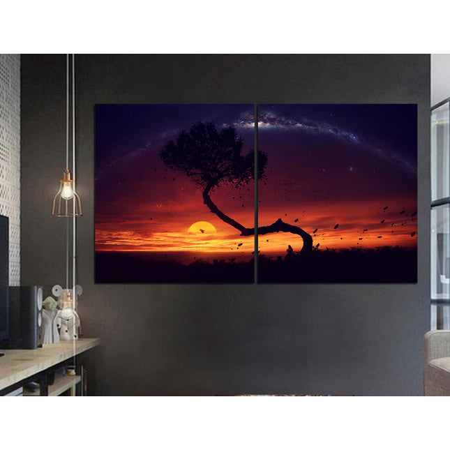Africa wall decor Collage art Extra large print Collage wall prints Wood seal Sunset on canvas Africa art Large canvas art Landscape print