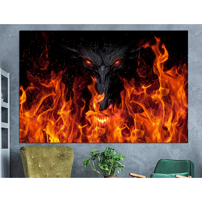 Contemporary art Trendy wall art Street art on canvas Modern wall art Contemporary print Above bed art Fire on canvas Dragon drawing