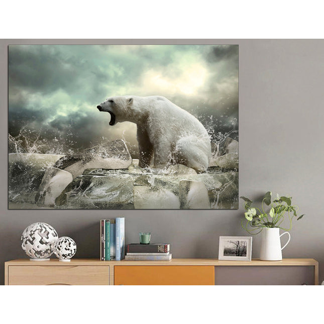 Bear wall decor Animal poster Canvas polar bear Winter art print Wildlife decor Predatory animal Northern art Polar bear Big poster Ice art