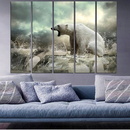 Bear wall decor Animal poster Canvas polar bear Winter art print Wildlife decor Predatory animal Northern art Polar bear Big poster Ice art