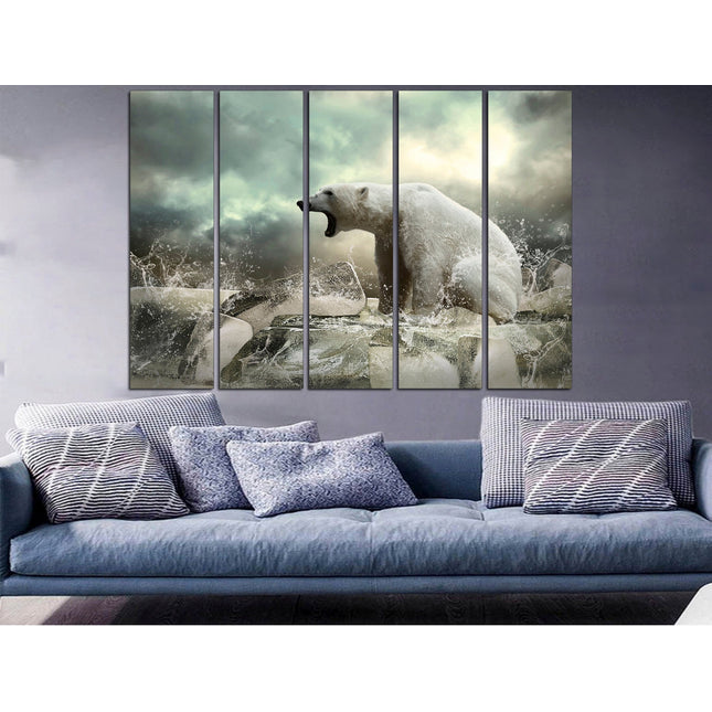 Bear wall decor Animal poster Canvas polar bear Winter art print Wildlife decor Predatory animal Northern art Polar bear Big poster Ice art