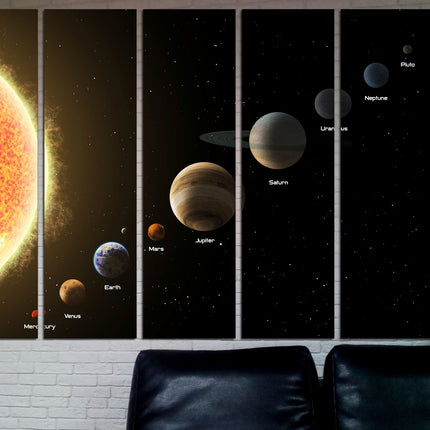 Planets on canvas Wood home decor Art of the universe Space art Galaxy wall art Universe poster Panet wall art Moon wall art apartment art