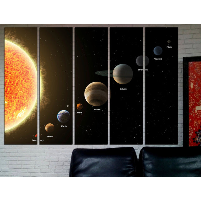 Planets on canvas Wood home decor Art of the universe Space art Galaxy wall art Universe poster Panet wall art Moon wall art apartment art