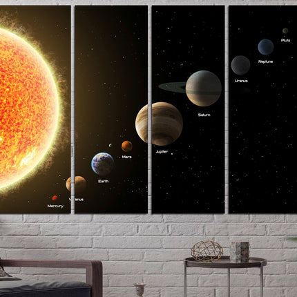 Planets on canvas Wood home decor Art of the universe Space art Galaxy wall art Universe poster Panet wall art Moon wall art apartment art