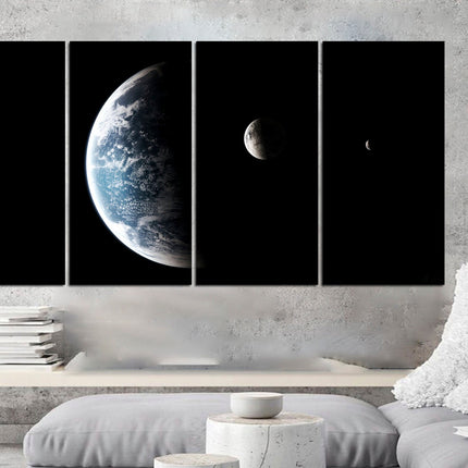 Apartment wall art Earth moon wall art Custom print canvas Space canvas print Stars planet poster Meteorite seal Space art decor