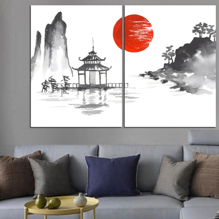 Asian wall art Extra large art Japanese culture Japanese style Samurai on a boat Asian print Japanese landscape Japanese fashion Asian art