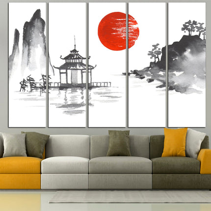 Asian wall art Extra large art Japanese culture Japanese style Samurai on a boat Asian print Japanese landscape Japanese fashion Asian art