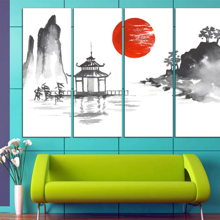 Asian wall art Extra large art Japanese culture Japanese style Samurai on a boat Asian print Japanese landscape Japanese fashion Asian art