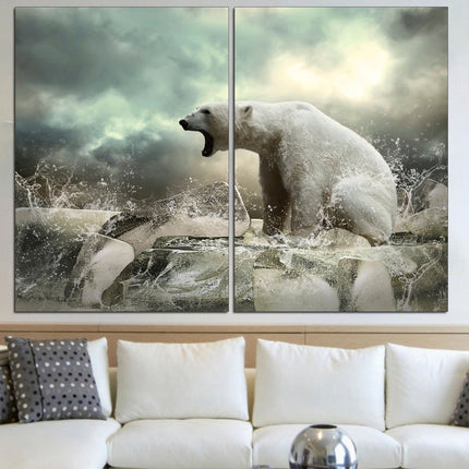 Bear wall decor Animal poster Canvas polar bear Winter art print Wildlife decor Predatory animal Northern art Polar bear Big poster Ice art