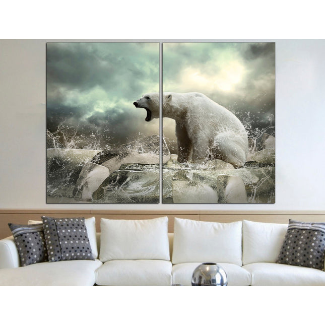 Bear wall decor Animal poster Canvas polar bear Winter art print Wildlife decor Predatory animal Northern art Polar bear Big poster Ice art