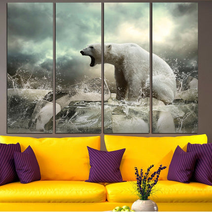 Bear wall decor Animal poster Canvas polar bear Winter art print Wildlife decor Predatory animal Northern art Polar bear Big poster Ice art