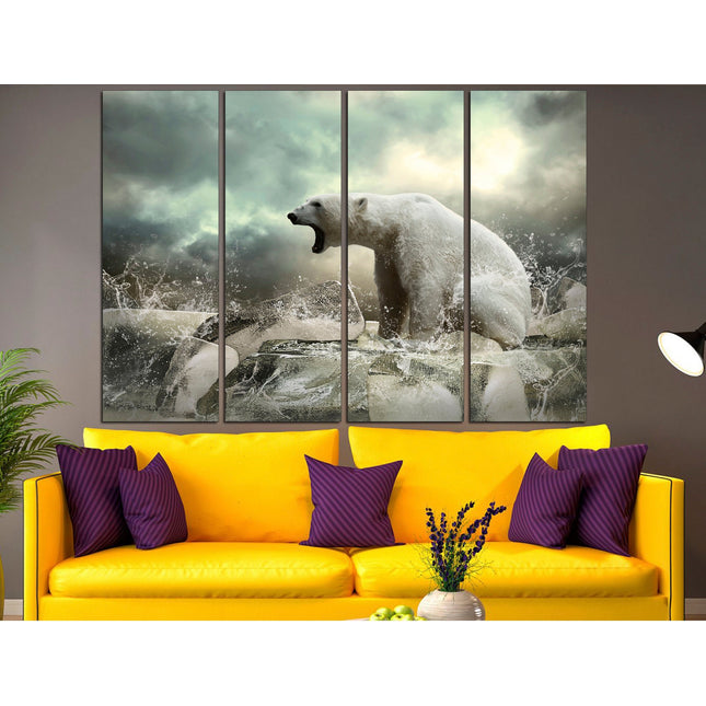 Bear wall decor Animal poster Canvas polar bear Winter art print Wildlife decor Predatory animal Northern art Polar bear Big poster Ice art
