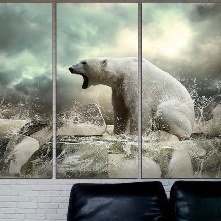 Bear wall decor Animal poster Canvas polar bear Winter art print Wildlife decor Predatory animal Northern art Polar bear Big poster Ice art