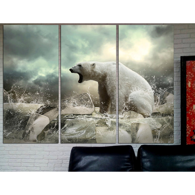 Bear wall decor Animal poster Canvas polar bear Winter art print Wildlife decor Predatory animal Northern art Polar bear Big poster Ice art
