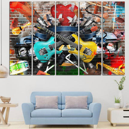Modern art Bright canvas wall Color art print Living room wall art Color palette Vintage print Canvas handmade Guitar wall decor