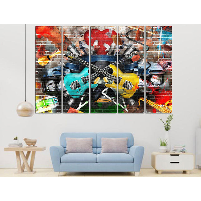 Modern art Bright canvas wall Color art print Living room wall art Color palette Vintage print Canvas handmade Guitar wall decor