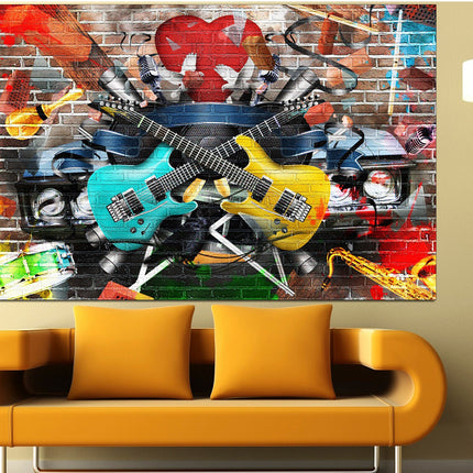 Modern art Bright canvas wall Color art print Living room wall art Color palette Vintage print Canvas handmade Guitar wall decor
