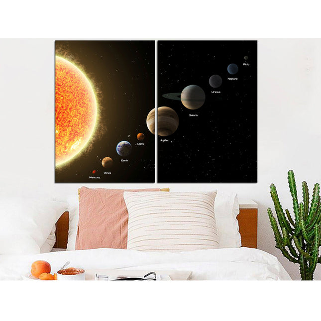 Planets on canvas Wood home decor Art of the universe Space art Galaxy wall art Universe poster Panet wall art Moon wall art apartment art