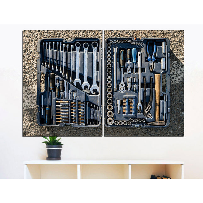 Color palette Vintage print A gift to the garage A gift for a man Tools on canvas Abstract print Canvas handmade Bright canvas wall