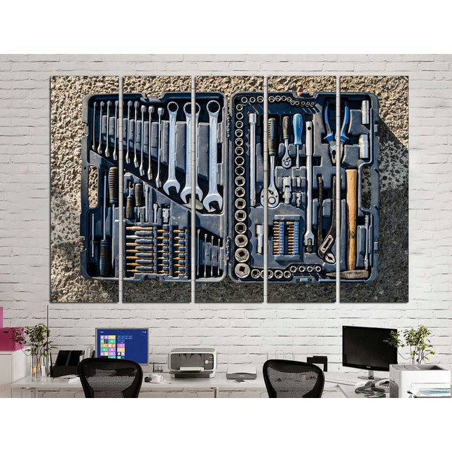 Color palette Vintage print A gift to the garage A gift for a man Tools on canvas Abstract print Canvas handmade Bright canvas wall
