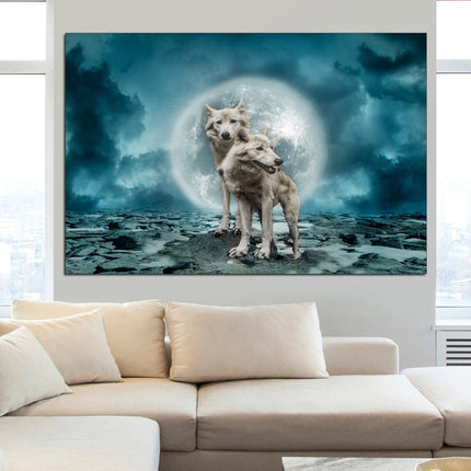 Wildlife decor Animal canvas Wolf art Animal art Big poster Canvas wall decor Wolves on canvas Moon with wolf Customized canvas