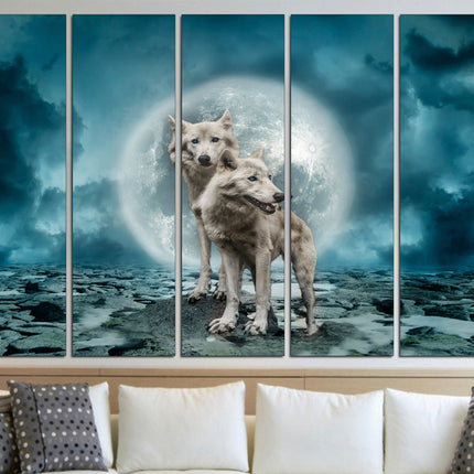 Wildlife decor Animal canvas Wolf art Animal art Big poster Canvas wall decor Wolves on canvas Moon with wolf Customized canvas
