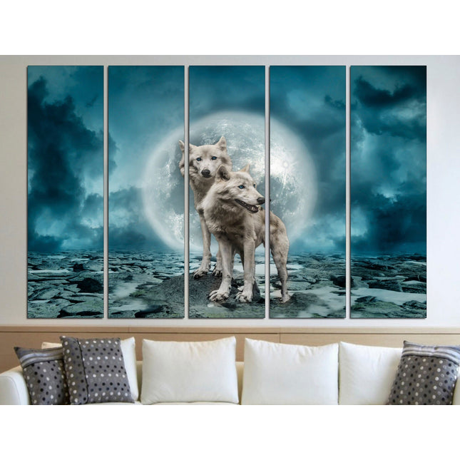 Wildlife decor Animal canvas Wolf art Animal art Big poster Canvas wall decor Wolves on canvas Moon with wolf Customized canvas