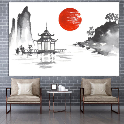 Asian wall art Extra large art Japanese culture Japanese style Samurai on a boat Asian print Japanese landscape Japanese fashion Asian art