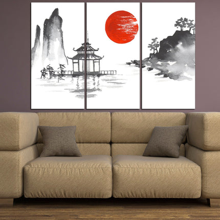 Asian wall art Extra large art Japanese culture Japanese style Samurai on a boat Asian print Japanese landscape Japanese fashion Asian art