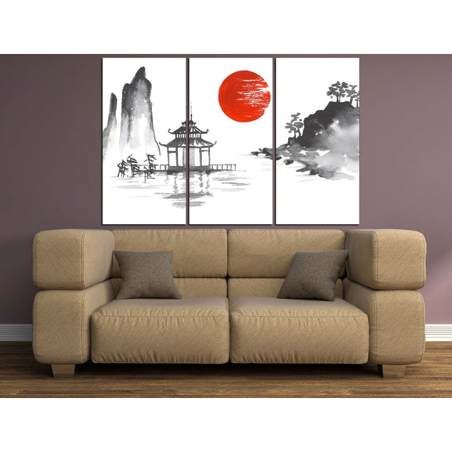 Asian wall art Extra large art Japanese culture Japanese style Samurai on a boat Asian print Japanese landscape Japanese fashion Asian art