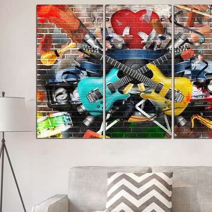 Modern art Bright canvas wall Color art print Living room wall art Color palette Vintage print Canvas handmade Guitar wall decor