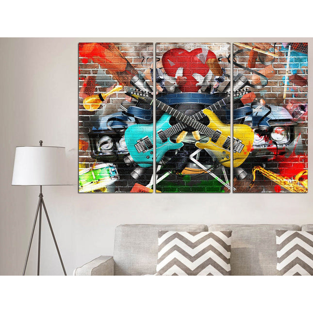 Modern art Bright canvas wall Color art print Living room wall art Color palette Vintage print Canvas handmade Guitar wall decor