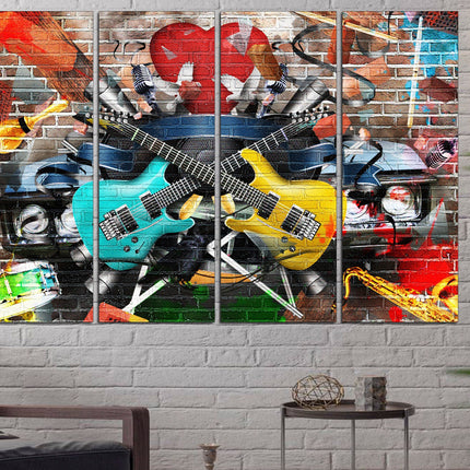 Modern art Bright canvas wall Color art print Living room wall art Color palette Vintage print Canvas handmade Guitar wall decor