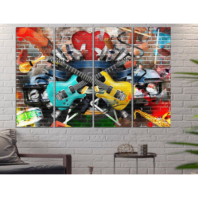 Modern art Bright canvas wall Color art print Living room wall art Color palette Vintage print Canvas handmade Guitar wall decor
