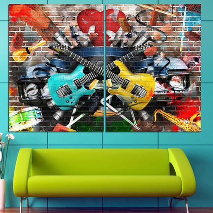 Modern art Bright canvas wall Color art print Living room wall art Color palette Vintage print Canvas handmade Guitar wall decor