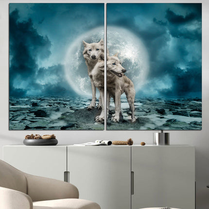 Wildlife decor Animal canvas Wolf art Animal art Big poster Canvas wall decor Wolves on canvas Moon with wolf Customized canvas