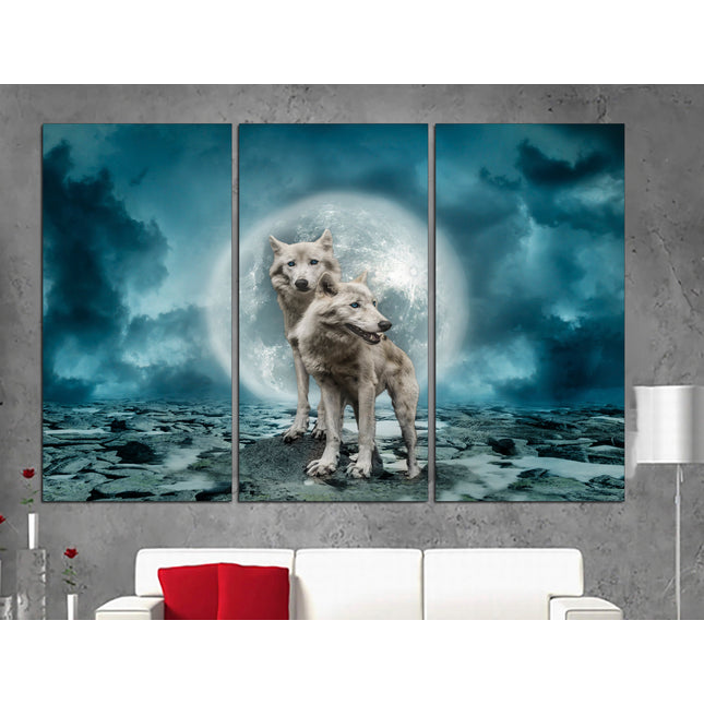 Wildlife decor Animal canvas Wolf art Animal art Big poster Canvas wall decor Wolves on canvas Moon with wolf Customized canvas