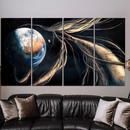 Apartment wall art Earth moon wall art Custom print canvas Space canvas print Stars planet poster Meteorite seal Space art decor