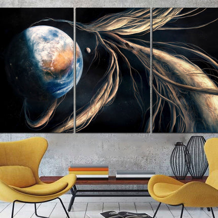 Apartment wall art Earth moon wall art Custom print canvas Space canvas print Stars planet poster Meteorite seal Space art decor