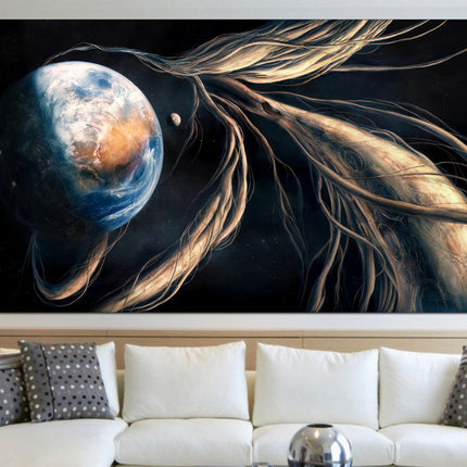 Apartment wall art Earth moon wall art Custom print canvas Space canvas print Stars planet poster Meteorite seal Space art decor