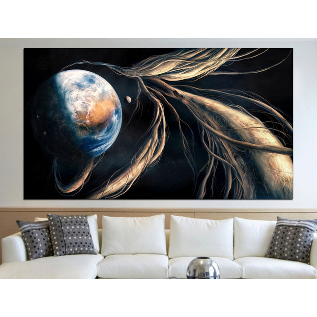 Apartment wall art Earth moon wall art Custom print canvas Space canvas print Stars planet poster Meteorite seal Space art decor