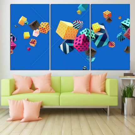 Cubes on canvas Graffiti canvas Abstract canvas art Multi panel canvas Modern graffiti art Famous artist Fashion print digital drawing