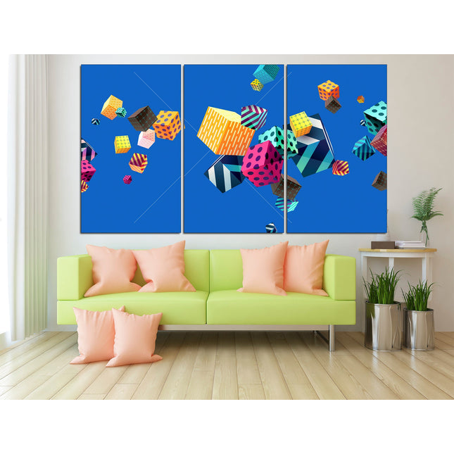 Cubes on canvas Graffiti canvas Abstract canvas art Multi panel canvas Modern graffiti art Famous artist Fashion print digital drawing