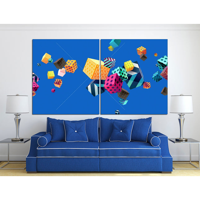 Cubes on canvas Graffiti canvas Abstract canvas art Multi panel canvas Modern graffiti art Famous artist Fashion print digital drawing