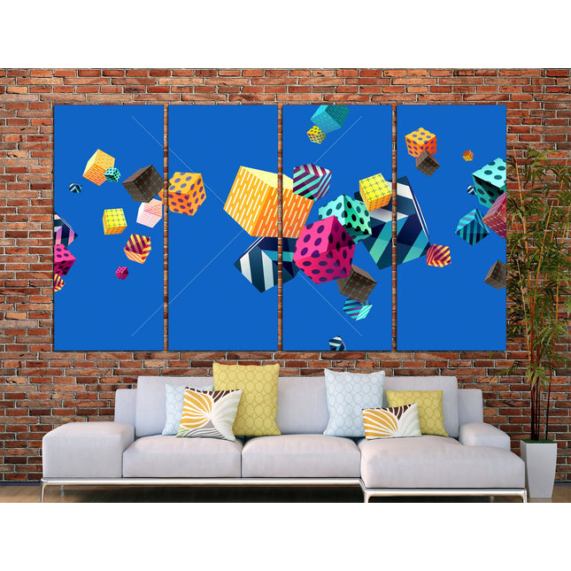 Cubes on canvas Graffiti canvas Abstract canvas art Multi panel canvas Modern graffiti art Famous artist Fashion print digital drawing