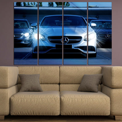 White mercedes on canvas German car Car on canvas Gift for boys Supercar gift Supercar wall art Car on poster Car decor F1mercedes