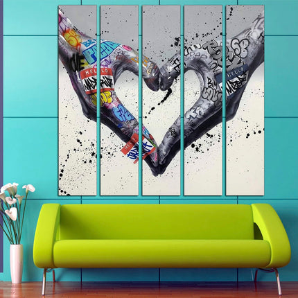 Graffiti hand image Digital prints Graffiti heart sign Banksy seal Hands of love Street art on canvas Graffiti wall art