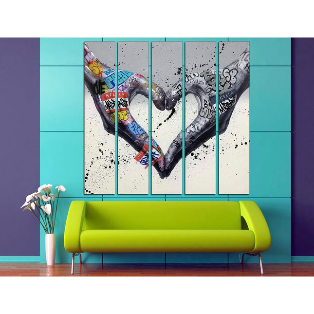 Graffiti hand image Digital prints Graffiti heart sign Banksy seal Hands of love Street art on canvas Graffiti wall art