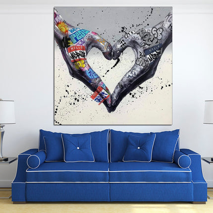 Graffiti hand image Digital prints Graffiti heart sign Banksy seal Hands of love Street art on canvas Graffiti wall art