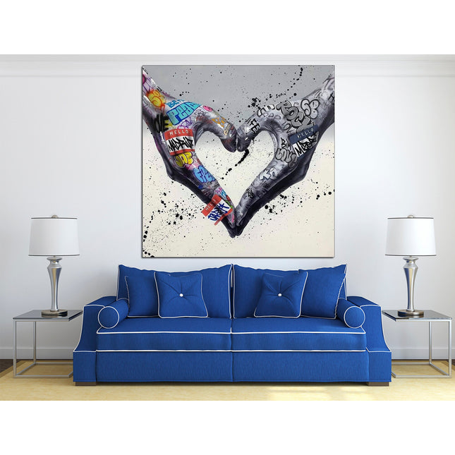 Graffiti hand image Digital prints Graffiti heart sign Banksy seal Hands of love Street art on canvas Graffiti wall art